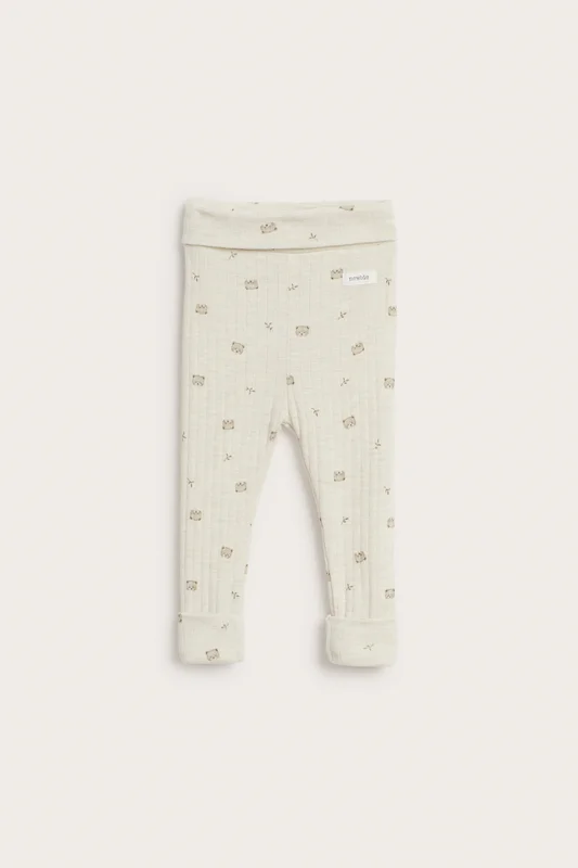 Newbie | Ribbade leggings i ull Melerad beige 86 | Baby