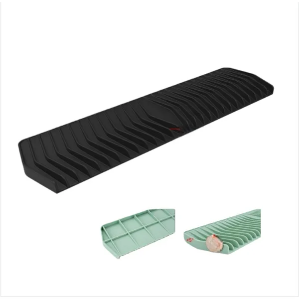 35cm Silikon Torkmatta med Lutning för Diskbänk - Automatisk Vattenavrinning, Halkfri Design Black
