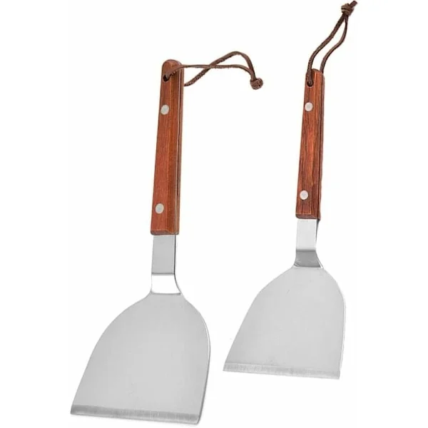 2 stk. BBQ-spatler, Teppanyaki-spatel, grillspatel i rustfrit stål med træhåndtag, alsidig stegepande-spatel til grillning-FA-