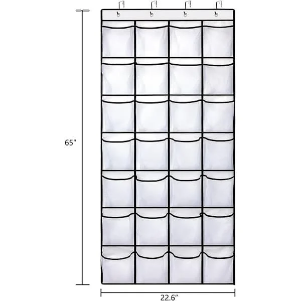28 Pockets Over Door Shoe Rack Hanging Shoe Storage Shelf Large Transparent Shoe Holder Hanger for Closet Door Organizer, White