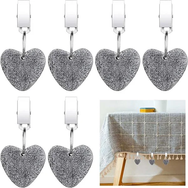 Pöytäliinan painot pidikkeet, 6 kpl Pöytäliinan painot Sydämenmuotoiset kivet Pöytäliinan painot Metallipidike