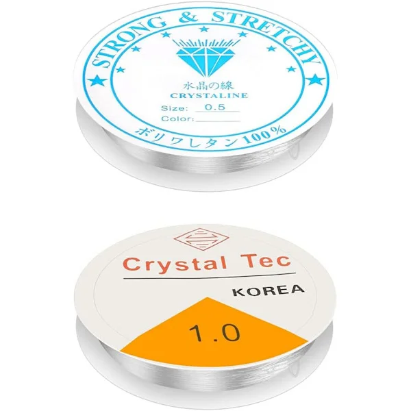 Transparent elastisk tråd for armbånd, 2 ruller med elastisk strikk