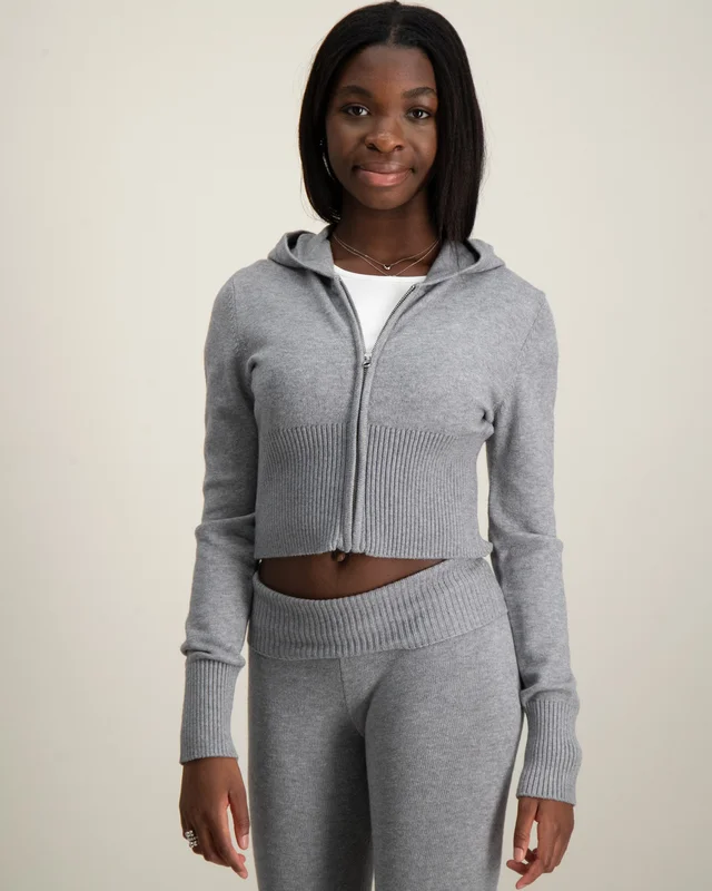 Gina Tricot Young Y knitted yoga hood Szary Bluzy z kapturem Dziewczyna - Kids Brand Store