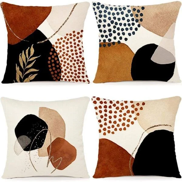 Sett med 4 Lin Putetrekk Moderne Boho Sofapute Abstrakt Mønster for Soverom Utendørs Putetrekk 45x45cm