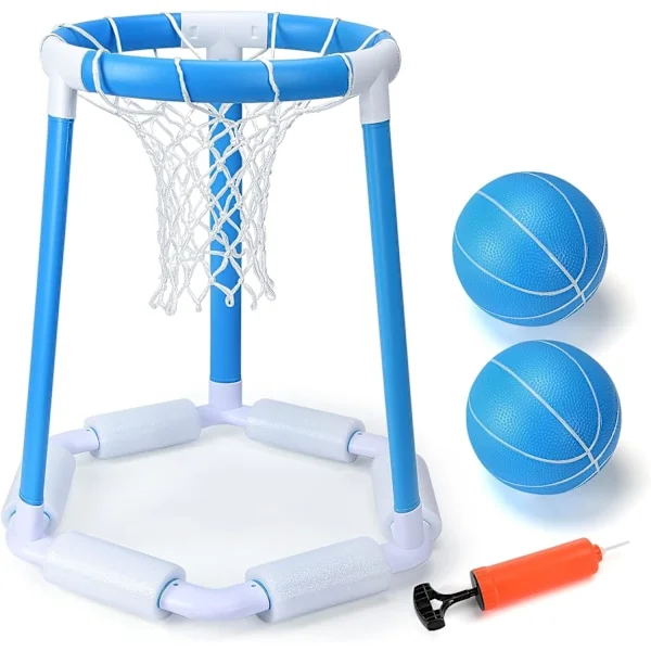 Flytande basketkorg för simbassäng, basketkorg för barn utomhus, basketkorg för pool med 2 bollar och pump, simbassängsspel