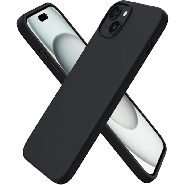 iPhone 15 Plus Skal 6.7", Tunt Flytande Silikon 3 Lager Fullt Täckande Mjuk Gel Gummi 15 Plus iPhone Skal Fodral 6.7 tum-Svart