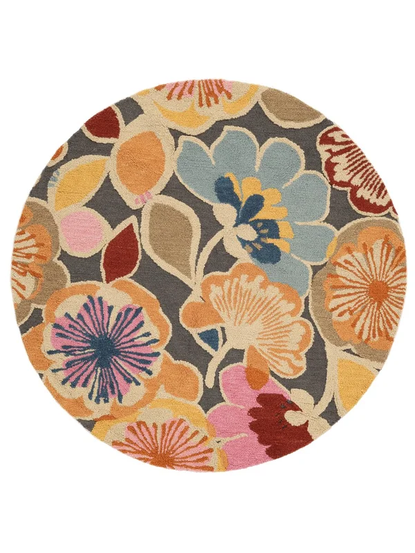 Wool Rug Flower Power Multicolor Round Small Oeko-Tex
