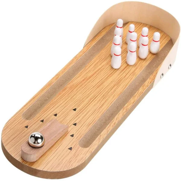 Mini Bowling Set Tabletop Game - Wooden Mini Arcade Desktop Tiny Bowling Shooting Alley Office Desk Stress Relief Gadgets
