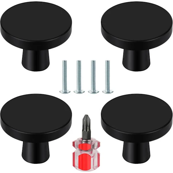 4 pcs Door Knobs, Furniture Knobs in Black, Round Cabinet Knobs, Drawer Knobs in Black, Kitchen Door Handles