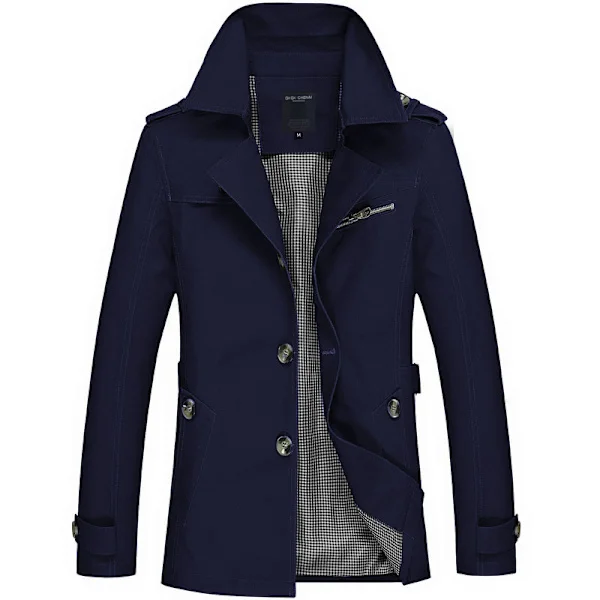 Herre Slim Hakket Krave Enkeltknappet Bomuldsjakke Kontor Trenchcoat