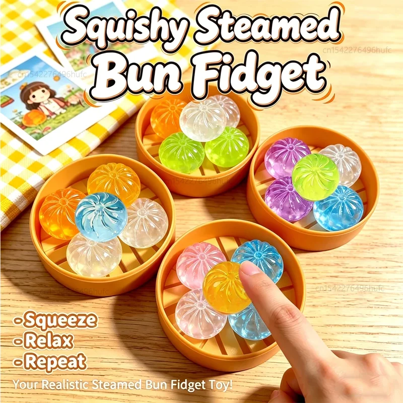 AliExpress - 5 Stuks Mini Dumplings Met Stoomboot Broodje Knijpbare Speelgoed Set Zachte Stress Relief Crystal Squishy Fidget Zintuiglijke Speelgoed 