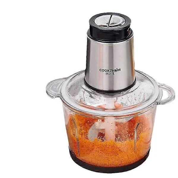 Elektrisk matberedare, 450W köttkvarn grönsakshackare med 8 koppar/2L glasskål, elektrisk köttkvarn grönsaksskärare med 2 hastigheter och 4 blad, Ki
