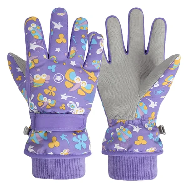 Kids Ski Gloves Cartoon Winter Waterproof Windproof Snow Mittens Fleece Lined Warm Gloves for Girls Boys Outdoor Skating Cycling Running