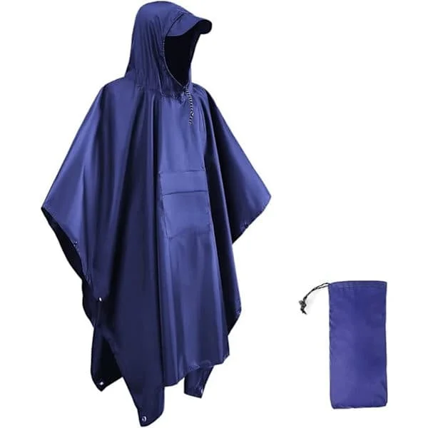 Regnfrakk, Regnponcho med oppbevaringspose, 210*140 cm, Vanntett regnfrakk, 3-i-1 multifunksjonell regnfrakk