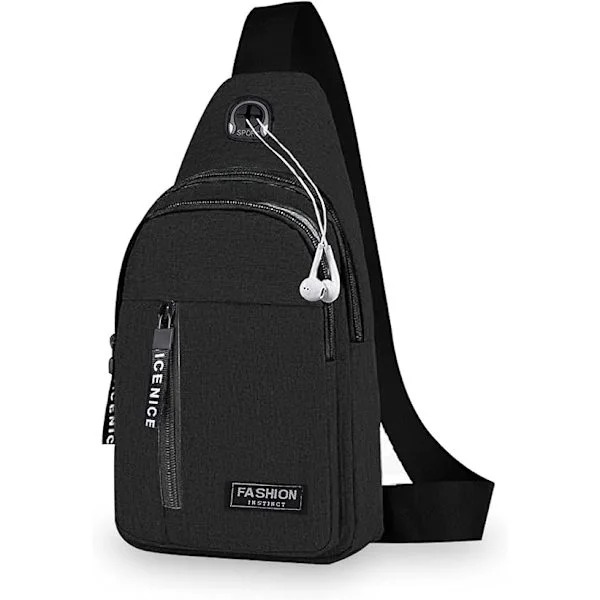 Small Backpack for Men Lightweight Nylon Sling Backpack Bag Anti-theft Casual Men Women Chest Bag for Hiking Cycling Outdoor Travel (Black)