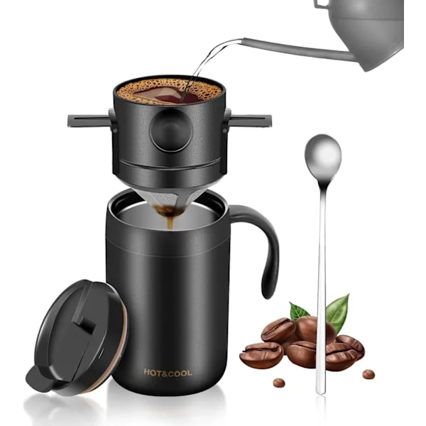 16oz Camping Kaffebryggare Häll Över Kaffebryggare Set, Camp Häll Över Set, Portabelt Kaffekit för Resor, Camping, Kontor, Backpacking