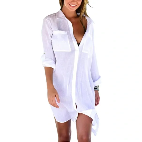/EA/Strandkjol Dam Bikini Cover Up Cape Dam Sommarsjal Skjorta