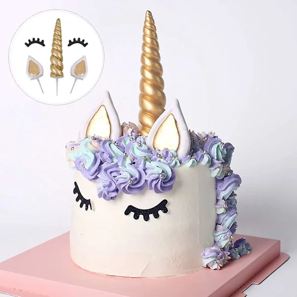 Rl Enhörning Tårtdekoration, Handgjord Guld Enhörning Tårtdekoration Återanvändbar Enhörningshorn, Öron Och Ögonfransar För Födelsedag, Babyshower Och