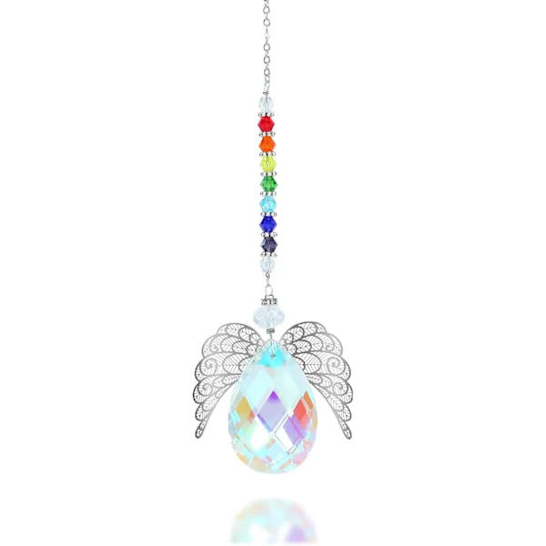 Regnbuekrystal Englevings Solfanger - Chakra Dekoration, Englevings Dekoration, Vindueshængende Solfanger, Krystal Solfanger