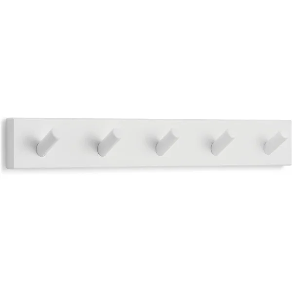 Vit väggmonterad klädhängare - 5 krokar - 43 cm - Design väggmonterad klädhängare för hall, entré, modernt sovrum