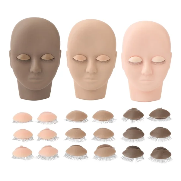 Øjenvippeforlængelse Øvesæt 3 Farve Øjenvippe Mannequin Hoved 3 Par Aftagelige Øjenlåg