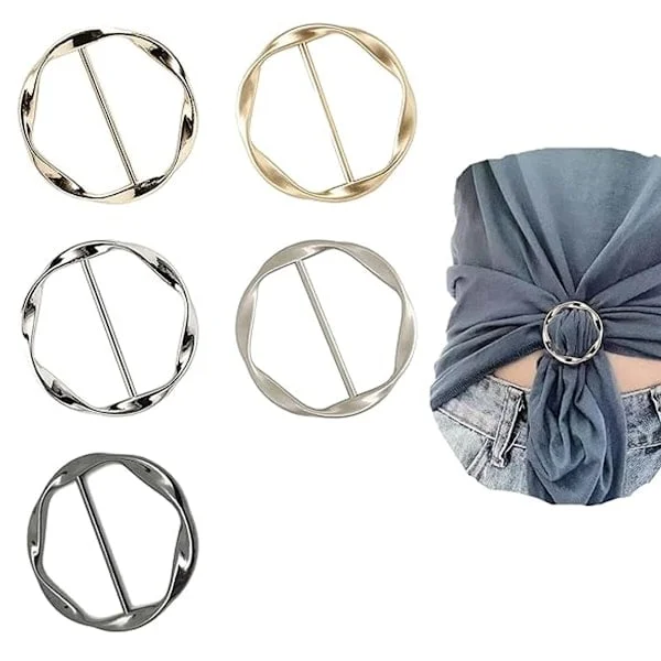 5 stk Silkeskjerf Ring Klips T-skjorte Klips for Kvinner Mote Metall Rund Sirkel Klips Spenne Klesring Omslagsholder
