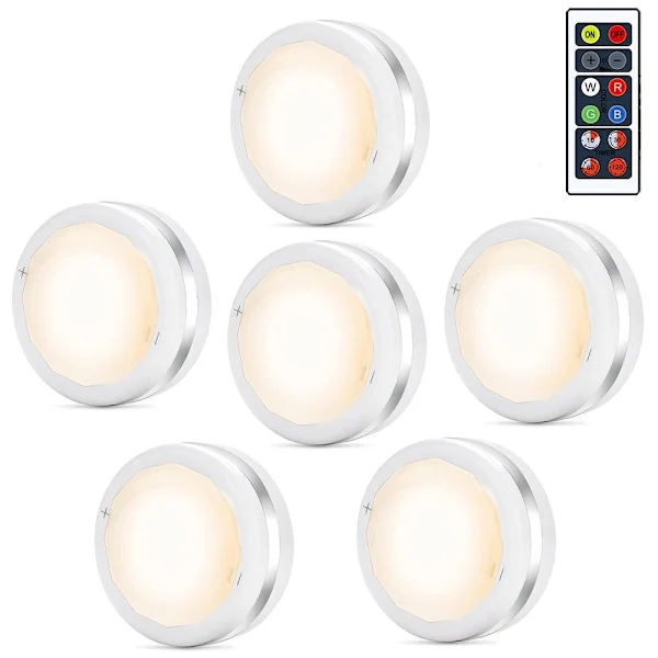 LED Puck Lampor 6-pack, Fjärrkontroll, Dimbar Lampa Batteridriven Touch Skåp Kök Garderob Lampor (Batterier Ingår Ej)