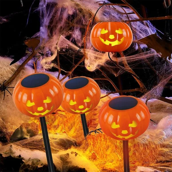 Solcelled Gresskar Gate-Lanterne Halloween Utendørs Dekorasjon, Halloween Gresskar Markørlys, Gresskar Lanterne Hagegård Tregårdsparti (FMY)
