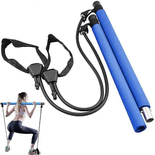 Pilates Treningsstang Sett Bærbar Kompakt 3-delt Yoga Motstandsbånd for Ben og Rumpe, Pilates Stang med Fotstropper for Full Kropps Trening