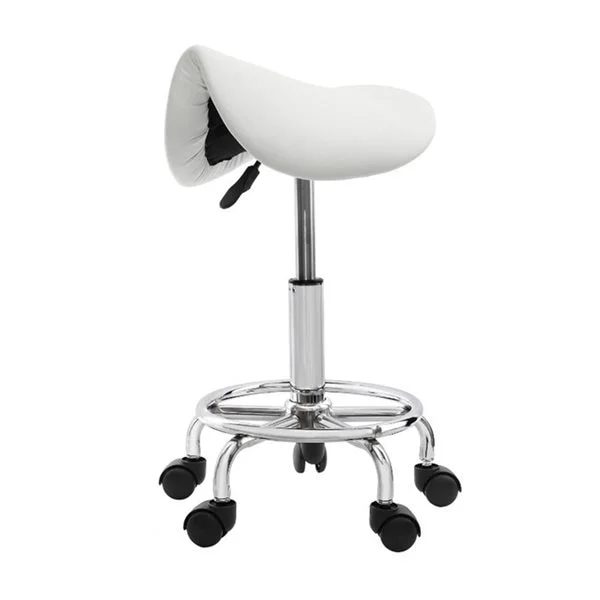 Hvit sadelstol med hjul / ergonomisk arbeidsstol / høydejusterbar behandlingsstol / frisørstol