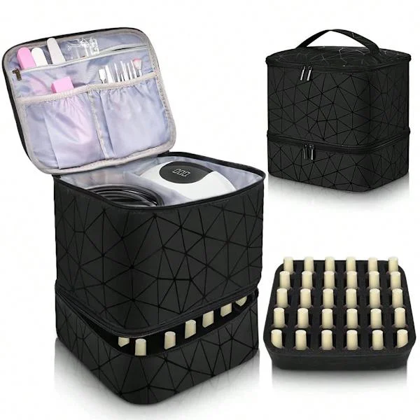 Neglelak Organizer, Dobbeltlags Neglelak Boks, Neglelak Organizer Taske, Bærbar Sort