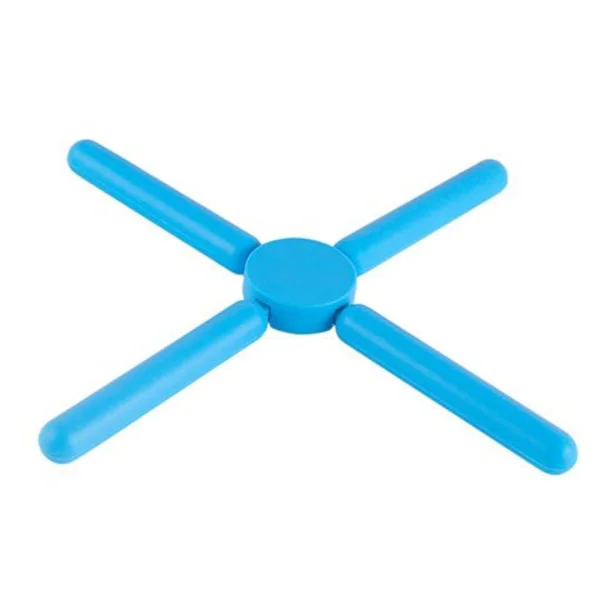 Sammenleggbar Silikon Gryteunderlag Sett med 3, Sammenleggbare Gryteunderlag, Utvidbar Silikon Gryteklut med Sklisikker Crossover Kompakt Design, Blå