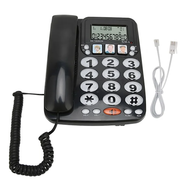 Corded Phone with Caller ID, Adjustable Ringer, Mute, Storage Shortcuts, Desk Phone with Indicator for Home Office, Black