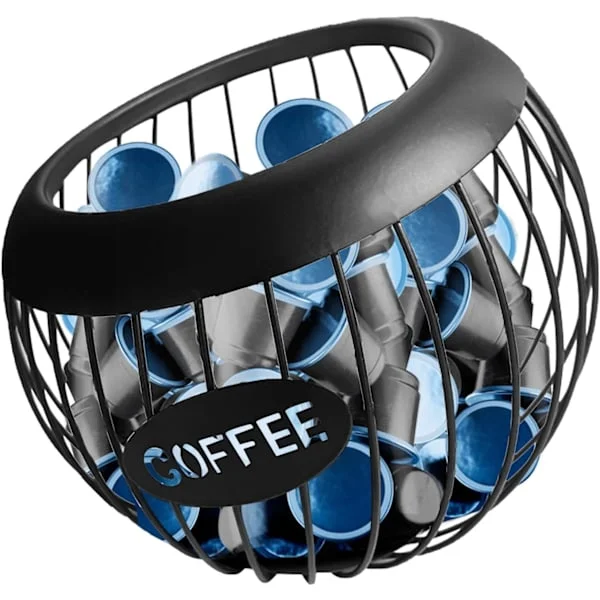 Opbevaringskurv til kaffekapsler til kaffebaren, elegant espresso kaffekapselorganisator til bordpladen, sort