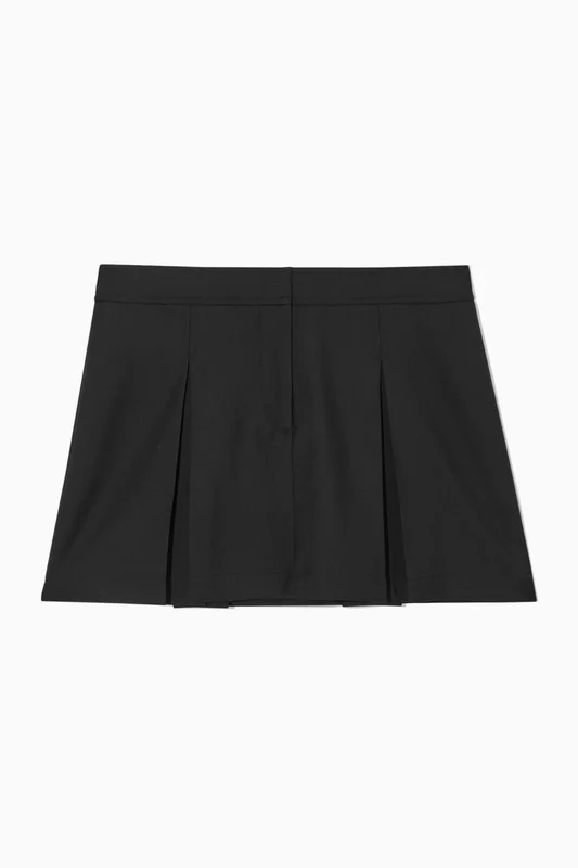 COS Women's Low-Rise Pleated Wool Mini Skirt in Black