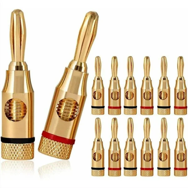 12 stk bananplugger, premium 24K gullbelagt kontakt for HiFi-høyttaler, høyttalerkabel, hjemmekino, høyttalerkabel