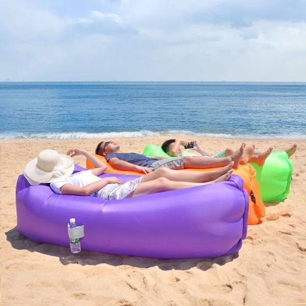 Snabb uppblåsbar soffa, sovsäck uppblåsbar airbag lazy bag strandsoffa inget behov av att fylla utomhus lazy sovsäck hopfällbar /röd