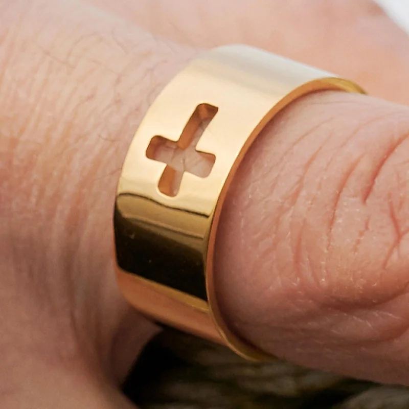 Leonid Gold-Tone Gravel Ring for Men - Steel rings