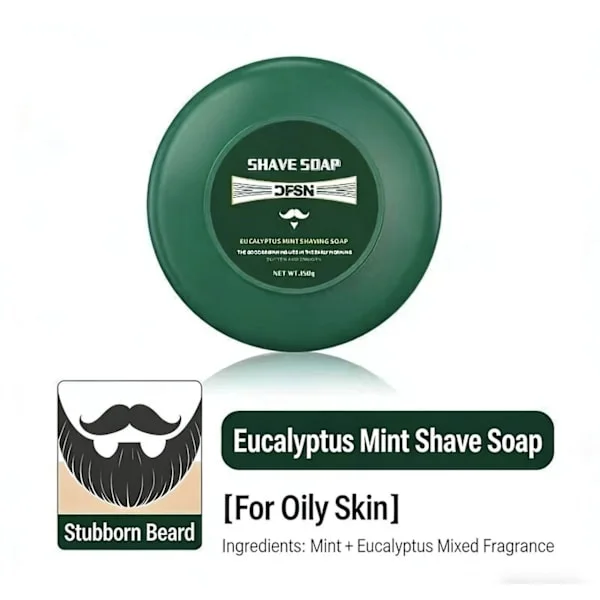 Barberskum til mænd, håndlavet barbersæbe, glat barbering, rigt skum, barbersæbe med eukalyptus og mynte