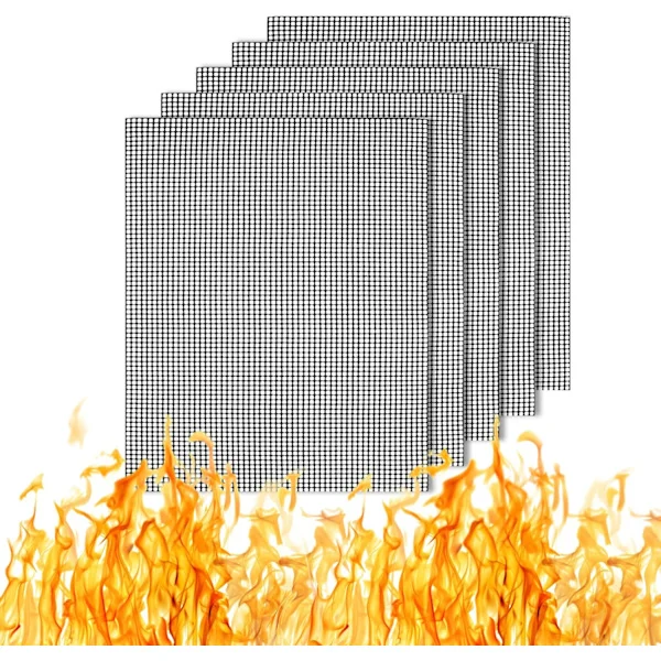 BBQ Mesh Grillmatte 5 stk Gjenbrukbare Non-Stick Bakematter for Kull Gass Elektrisk Grill 33 x 40 cm