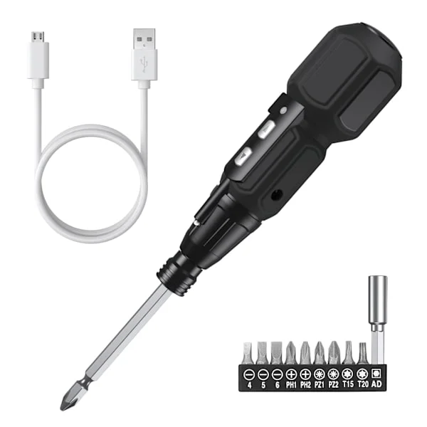 Elektrisk sladdlös skruvmejsel, 3,6V 900mAh USB-laddningsbar skruvmejsel, LED-arbetslampa, 9 magnetiska bits och 1/4 tum bitshållare