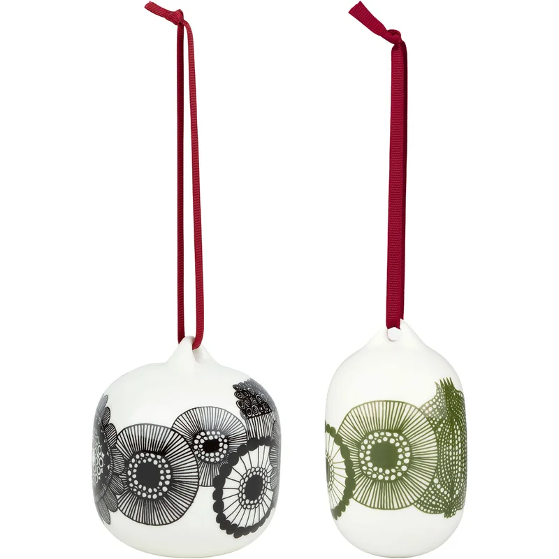 Marimekko Siirtolapuutarha joulukoriste 2-pakkaus, valkoinen/musta/vihreä