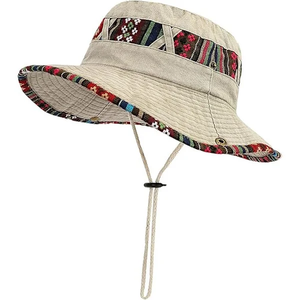 Solhat til mænd, fiskehat med bred skygge, UV-beskyttelse UPF 50+, udendørs bomulds boonie bucket hat, foldbar safarihat