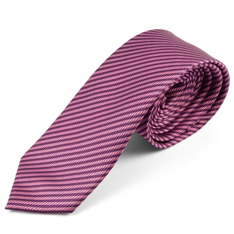 Corbata de microfibra con rayas púrpura para hombres - Corbatas estrechas