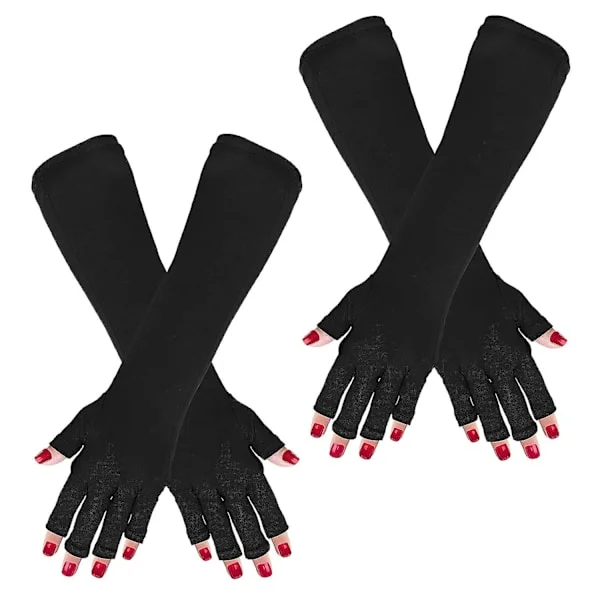 2 par Anti-UV Lange Handsker, Gel Manikyr Handsker, Professionelle Beskyttende Fingerløse Handsker Til Manikyr Udendørs, Neglekunst Hudpleje UV 