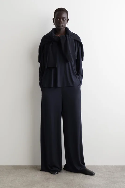 COS Women's Fluid Jersey Wide Leg Trousers in Blue