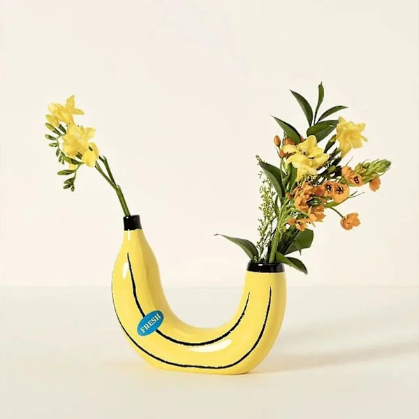 Bananharpiksvase til unik eklektisk boligindretning og blomsterarrangementer - levende gul vase, 100% ny-hao