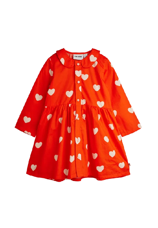Mini Rodini Hearts aop woven ls dress Klänningar Dam Röd 140/146