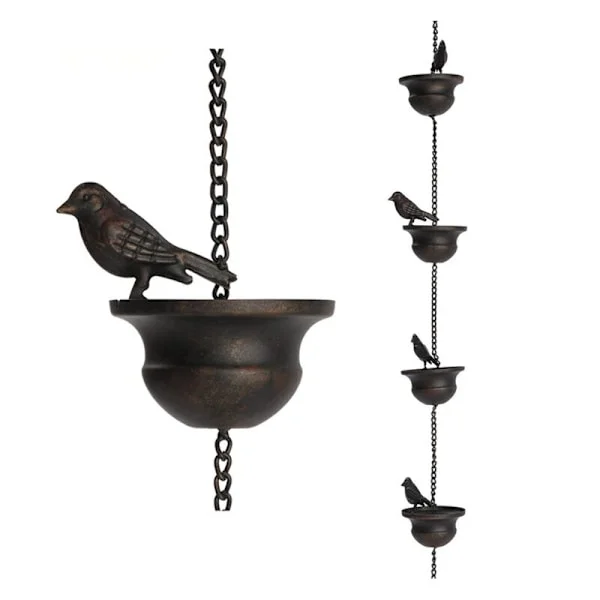 Rain Chains for Gutters Mobile Birds on Copper Rain Bells 7.8ft Rain Bells with Hanger and Attached Birds