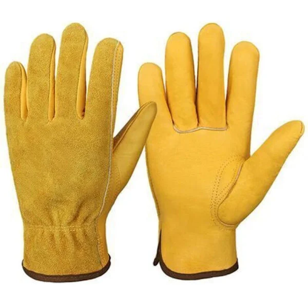 Cowhide Garden Gloves - Flexible Leather Work Gloves - Thorn Resistant Gardening Gloves